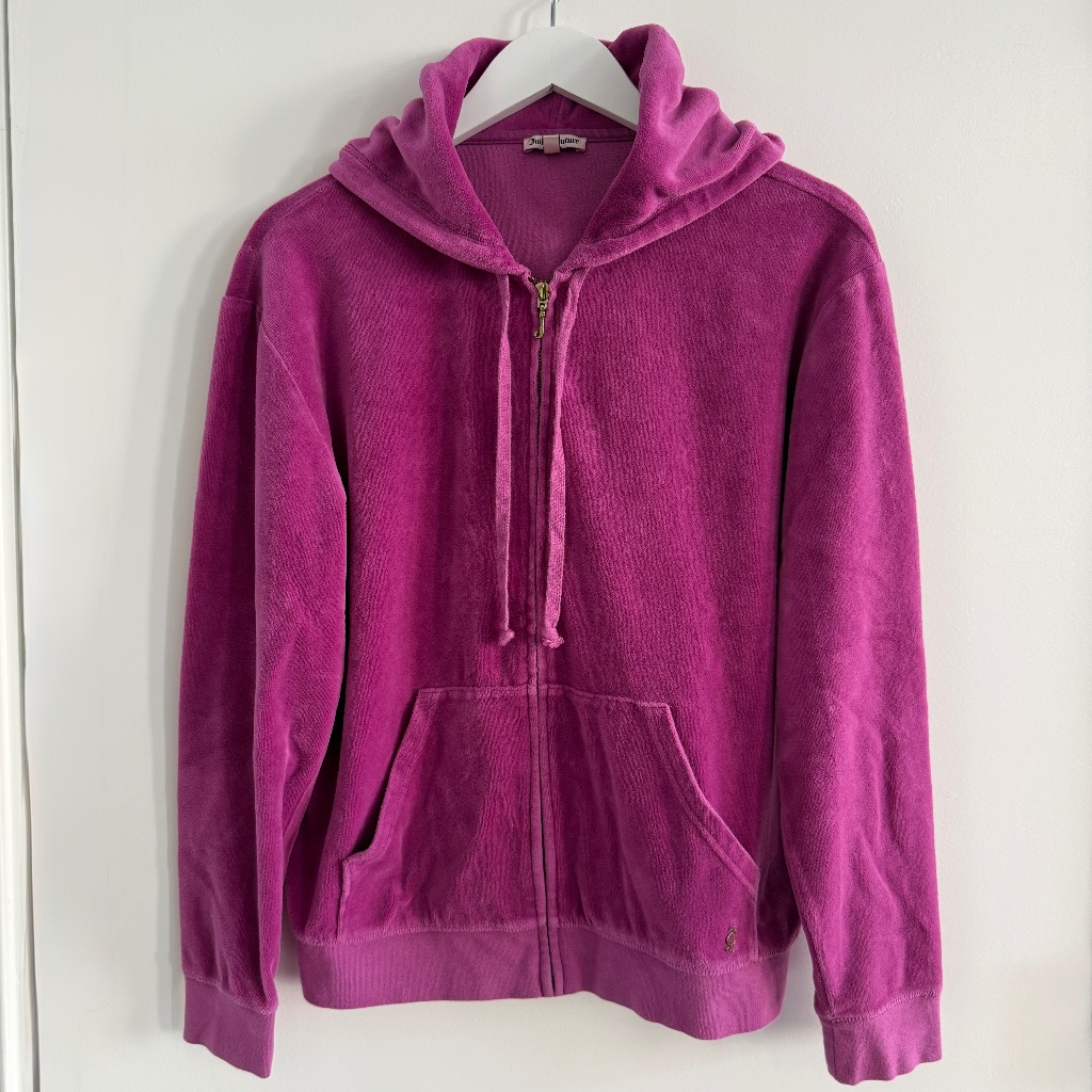 Juicy Couture Pink Retro Y2k Velour Velvet Zip Up Jacket Girly Pop 2000s Style